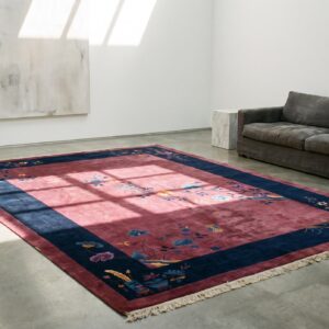 Rectangle Chinese - Art Deco Purple Knotted Wool Room Size Antique 1920s Rug (SKU 22615) - room view