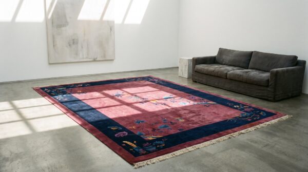 Rectangle chinese - art deco purple knotted wool room size antique 1920s rug 7 Rectangle chinese - art deco purple knotted wool room size antique 1920s rug (sku 22615) - room view