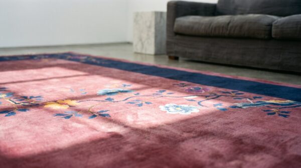Rectangle chinese - art deco purple knotted wool room size antique 1920s rug 8 Rectangle chinese - art deco purple knotted wool room size antique 1920s rug (sku 22615) - in-room detail