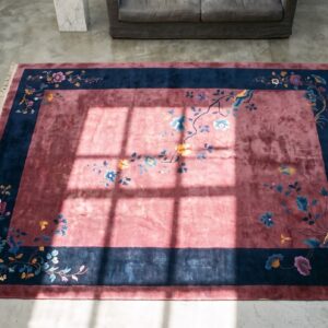 Rectangle Chinese - Art Deco Purple Knotted Wool Room Size Antique 1920s Rug (SKU 22615) - styled overhead view