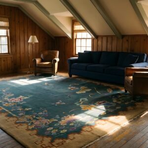 Rectangle Knotted Chinese - Art Deco Room Size Antique Wool Blue 1920s Rug (SKU 25423) - room view