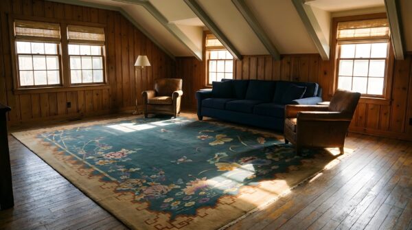 Rectangle knotted chinese - art deco room size antique wool blue 1920s rug 7 Rectangle knotted chinese - art deco room size antique wool blue 1920s rug (sku 25423) - room view