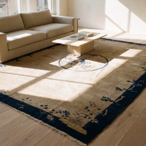 Rectangle Knotted Antique Chinese Ivory 1920s Room Size Wool - Peking Rug (SKU 24503) - room view
