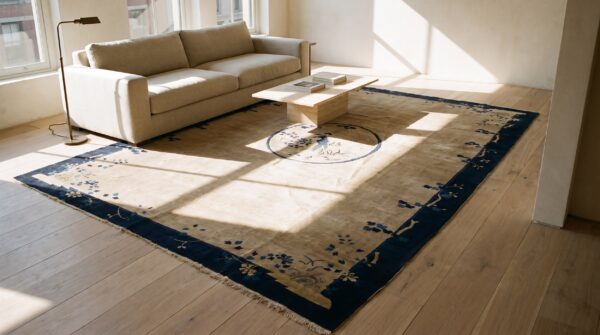 Rectangle knotted antique chinese ivory 1920s room size wool - peking rug 8 Rectangle knotted antique chinese ivory 1920s room size wool - peking rug (sku 24503) - room view
