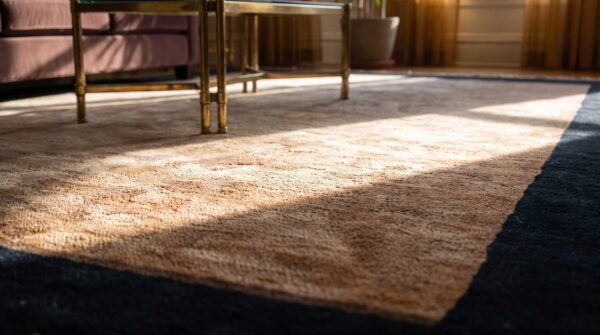 Rectangle chinese ivory antique - art deco knotted wool room size 1920s rug 8 Rectangle chinese ivory antique - art deco knotted wool room size 1920s rug (sku 25479) - in-room detail