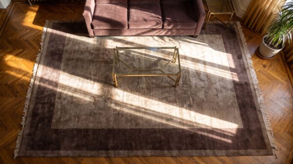 Rectangle chinese ivory antique - art deco knotted wool room size 1920s rug 2 Rectangle chinese ivory antique - art deco knotted wool room size 1920s rug (sku 25479) - styled overhead view