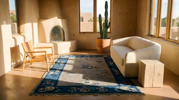 Rectangle antique chinese knotted wool ivory small scatter size 1920s - peking rug 7 Rectangle antique chinese knotted wool ivory small scatter size 1920s - peking rug (sku 23234) - room view