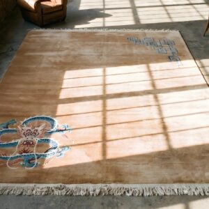 Rectangle Chinese Knotted Room Size Antique - Art Deco 1920s Wool Rug (SKU 22091) - styled overhead view