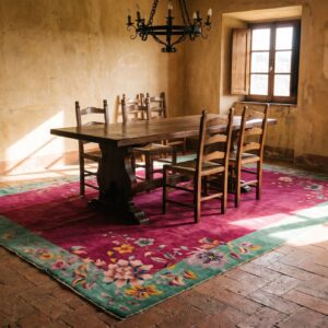 Rectangle Chinese Wool Room Size - Art Deco 1920s Antique Coral Knotted Rug (SKU 22163) - room view