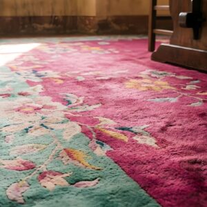 Rectangle Chinese Wool Room Size - Art Deco 1920s Antique Coral Knotted Rug (SKU 22163) - in-room detail