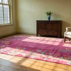 Antique Rectangle Wool Hand Knotted Pile Floral 1920s Coral Rug (SKU 21632) - room view
