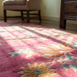 Antique Rectangle Wool Hand Knotted Pile Floral 1920s Coral Rug (SKU 21632) - in-room detail