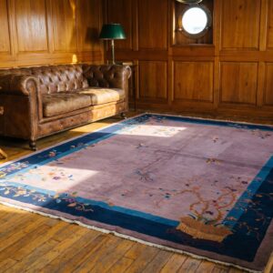 Rectangle Hand Knotted Pile Floral Antique Blue , Purple Wool 1920s Rug (SKU 23136) - room view
