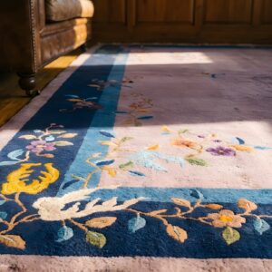 Rectangle Hand Knotted Pile Floral Antique Blue , Purple Wool 1920s Rug (SKU 23136) - in-room detail