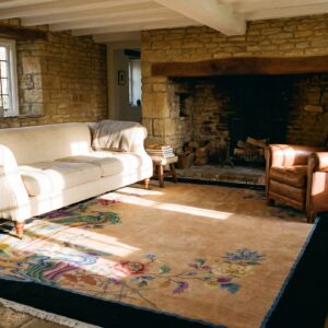 Hand Knotted Pile Rectangle Wool Floral Brown Earth Tone 1920s Antique Rug (SKU 25253) - room view