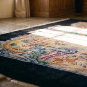 Hand Knotted Pile Rectangle Wool Floral Brown Earth Tone 1920s Antique Rug (SKU 25253) - in-room detail