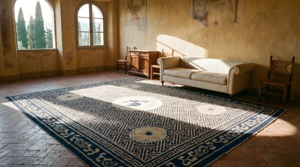 Wool rectangle geometric medallion 1900s antique coral / salmon pink hand knotted pile rug 7 Wool rectangle geometric medallion 1900s antique coral / salmon pink hand knotted pile rug (sku 25660) - room view