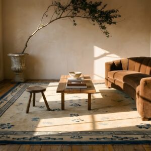 Antique Hand Knotted Pile Rectangle Wool Ivory Beige Cream White 1900s Rug (SKU 25131) - room view