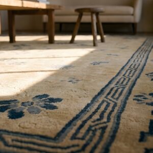 Antique Hand Knotted Pile Rectangle Wool Ivory Beige Cream White 1900s Rug (SKU 25131) - in-room detail