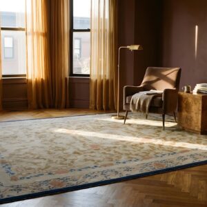 Rectangle Wool Ivory Beige Cream White 1920s Antique Hand Knotted Pile Rug (SKU 23941) - room view