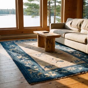 Rectangle Hand Knotted Pile Antique Ivory Beige Cream White 1920s Wool Rug (SKU 24205) - room view