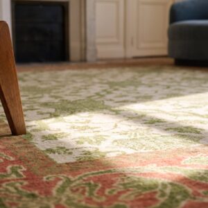 Rectangle Hand Knotted Pile Wool Ivory Beige Cream White Antique Allover Floral 1930s Rug (SKU 20950) - in-room detail