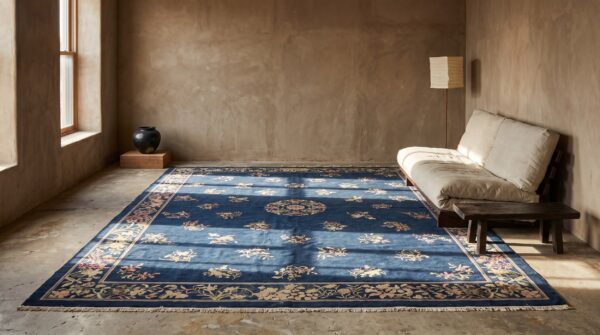 Wool rectangle large antique blue 1890s hand knotted pile rug 10 Wool rectangle large antique blue 1890s hand knotted pile rug (sku 22934) - room view
