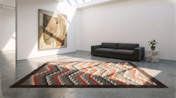 Rectangle navajo antique wool small scatter size 1930s american gray flat weave rug 5 Rectangle navajo antique wool small scatter size 1930s american gray flat weave rug (sku 21558) - room view
