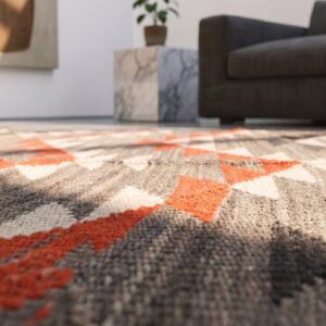Rectangle Navajo Antique Wool Small Scatter Size 1930s American Gray Flat Weave Rug (SKU 21558) - in-room detail