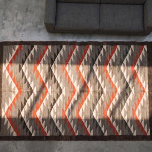 Rectangle Navajo Antique Wool Small Scatter Size 1930s American Gray Flat Weave Rug (SKU 21558) - styled overhead view
