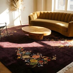 Hand Knotted Pile Wool Rectangle Purple 1920s Antique Rug (SKU 24327) - room view