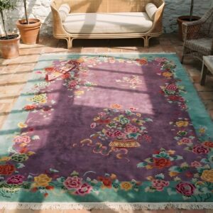 Rectangle Purple 1920s Antique Room Size Chinese Wool - Art Deco Knotted Rug (SKU 22645) - styled overhead view