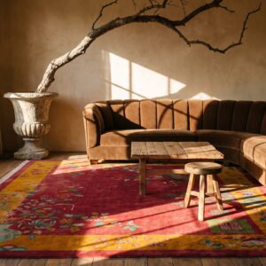 Wool Rectangle Red 1920s Floral Antique Hand Knotted Pile Rug (SKU 25484) - room view