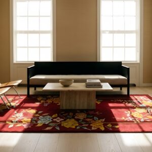 Knotted Rectangle Wool Red Antique 1920s Small Scatter Size Chinese - Art Deco Rug (SKU 21667) - room view