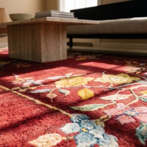 Knotted Rectangle Wool Red Antique 1920s Small Scatter Size Chinese - Art Deco Rug (SKU 21667) - in-room detail