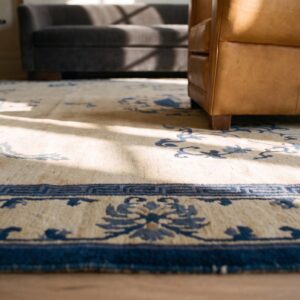 Rectangle Antique Knotted Wool Room Size 1920s Chinese - Peking Ivory Rug (SKU 23313) - in-room detail