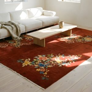 Rectangle Room Size 1930s Red Knotted Chinese - Art Deco Antique Wool Rug (SKU 25425) - room view