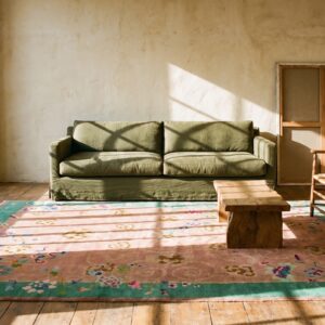 Wool Rectangle Room Size Coral Antique Chinese 1920s Knotted - Art Deco Rug (SKU 22270) - room view
