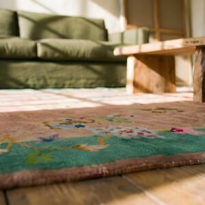 Wool Rectangle Room Size Coral Antique Chinese 1920s Knotted - Art Deco Rug (SKU 22270) - in-room detail