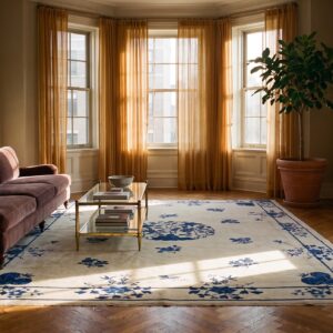 Knotted Rectangle Wool Room Size Ivory Chinese 1890s - Peking Antique Rug (SKU 23425) - room view