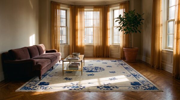 Knotted rectangle wool room size ivory chinese 1890s - peking antique rug (sku 23425) - room view