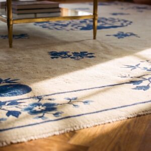 Knotted Rectangle Wool Room Size Ivory Chinese 1890s - Peking Antique Rug (SKU 23425) - in-room detail