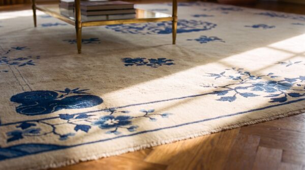 Knotted rectangle wool room size ivory chinese 1890s - peking antique rug (sku 23425) - in-room detail