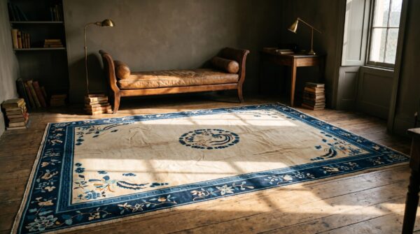 Rectangle room size ivory chinese - peking 1920s wool knotted antique rug 8 Rectangle room size ivory chinese - peking 1920s wool knotted antique rug (sku 23156) - room view