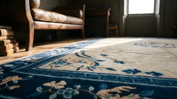 Rectangle room size ivory chinese - peking 1920s wool knotted antique rug 9 Rectangle room size ivory chinese - peking 1920s wool knotted antique rug (sku 23156) - in-room detail