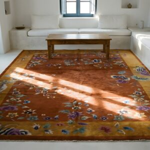 Rectangle Yellow 1920s Hand Knotted Pile Wool Antique Rug (SKU 24941) - room view