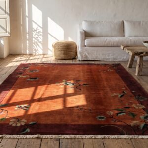 Antique Red Knotted Wool 1920s Chinese Art Deco Small Scatter Rug (SKU 22449) - room view