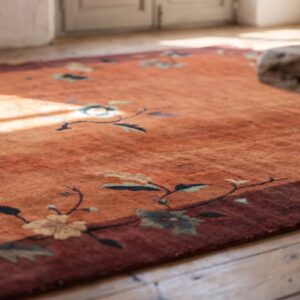 Antique Red Knotted Wool 1920s Chinese Art Deco Small Scatter Rug (SKU 22449) - in-room detail