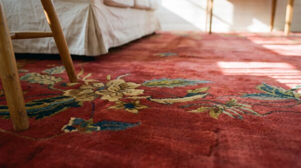 Hand knotted pile red wool antique 1920s rectangle chinese art deco rug 8 Hand knotted pile red wool antique 1920s rectangle chinese art deco rug (sku 24687) - in-room detail