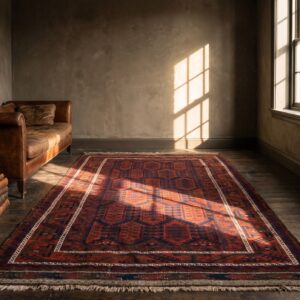 Antique Red Afghanistan Allover Geometric Hand Knotted Pile Rug (SKU 22113) - room view